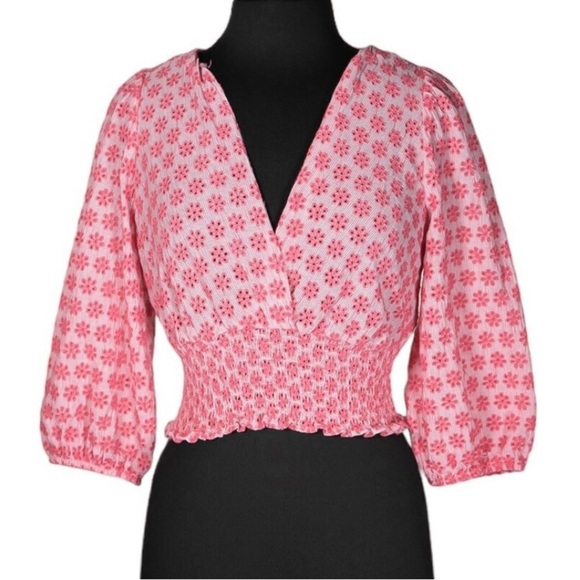 Zara Floral Pink and White Smocked Top- M - Picture 1 of 3